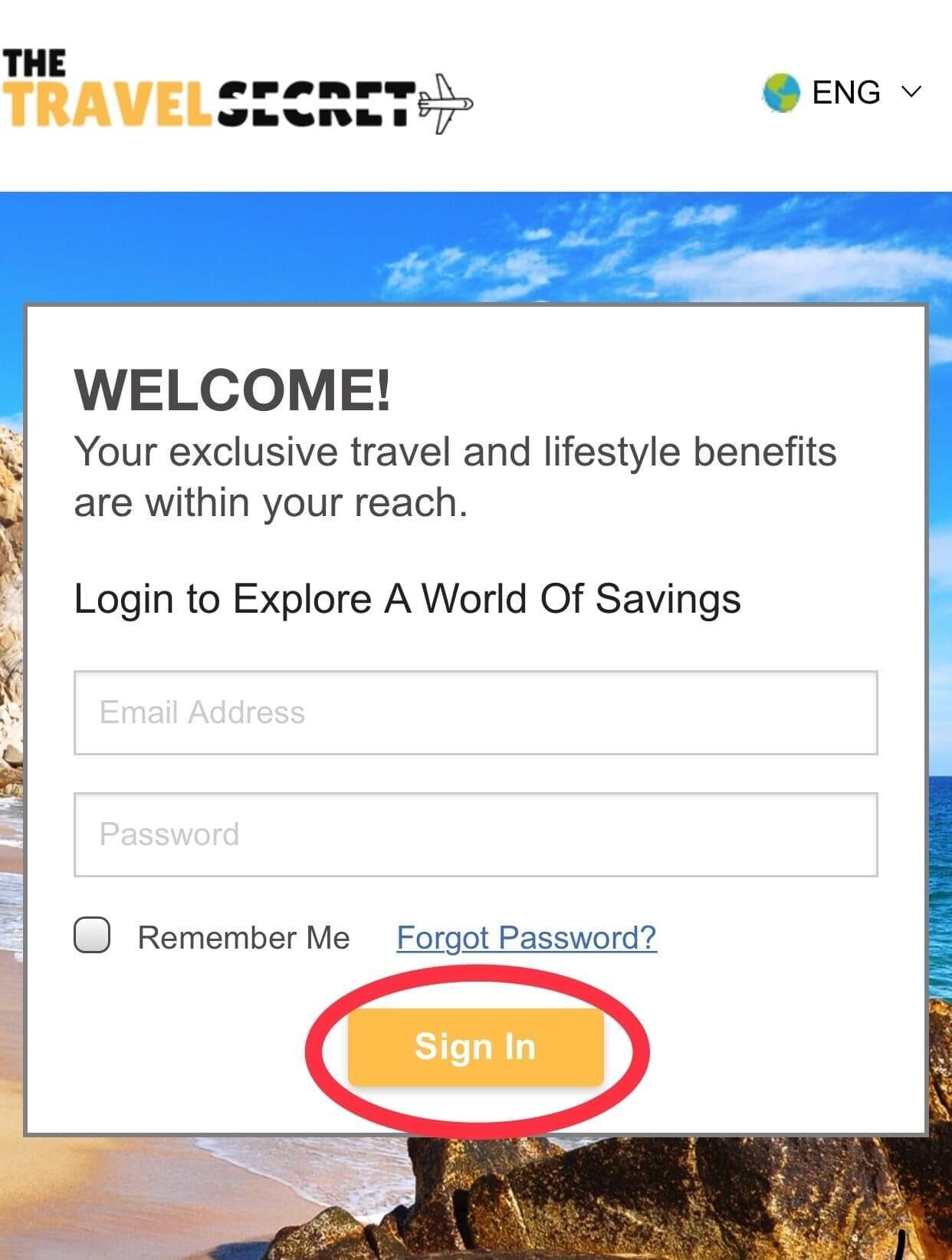 The Travel Secret Log in on your Phone