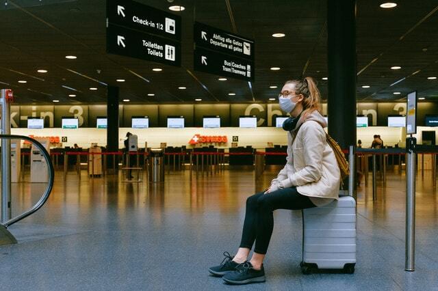 Traveling during COVID-19, waiting at the aiport